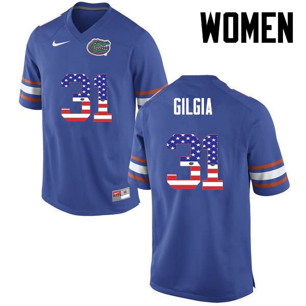 Women's NCAA Florida Gators Anthony Gigla #31 Stitched Authentic USA Flag Fashion Nike Blue College Football Jersey QJL6665MK